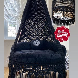 Black Macrame Outdoor swing, hängesessel,  Hanging Chair, Rocking Chair, Swing Chair,Hammock, Macrame swing chair, hanging chair indoor,Gift