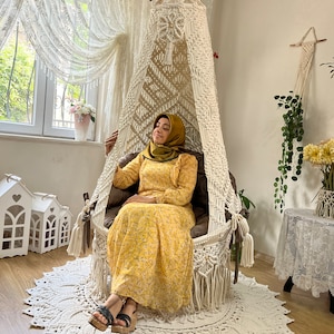 Macrame beige cotton swing,macrame swing,beige swing,macrame hammock,macrame chair,macrame hanging chair,garden swing,balcony swing,hammock