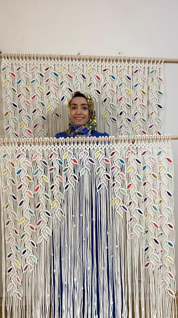 Macrame Curtain,Room Divider,Curtains for Kitchen,Door Curtains,Curtain for Door,Custom size Curtain,Doorway Curtain,Macrame Wall hanging