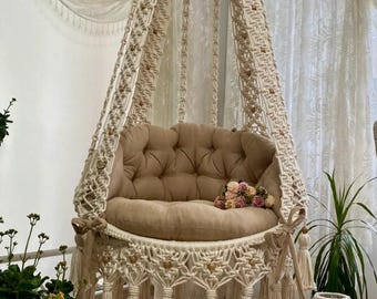 Macrame Hammock Chair,Hanging Chair,Macrame Swing Chair,Garden Swing,Rocking Chair,Patio Swing,Christmas Gift,Boho Chair,Outdoor Hammock,