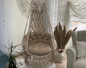 Beige Cotton Hanging Chair, Hängesessel, Swing Chair, Macrame Rocking Swing Chair,Macrame swing chair,Macrame Swing,Hammock Chair,Christmas