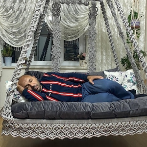 Handmade Large Macrame Hanging Swing, Chair for Indoor & Outdoor Use - Boho-Chic Durable Hammock,Large Macrame Swing,Bed Swing Chair,Hammock