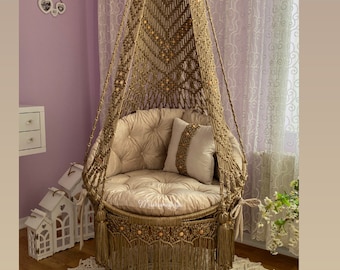 Macrame swing chair,macrame hammock chair,rope swing chair,hammock,macrame roking chair,patio hammock ,boho home decor,