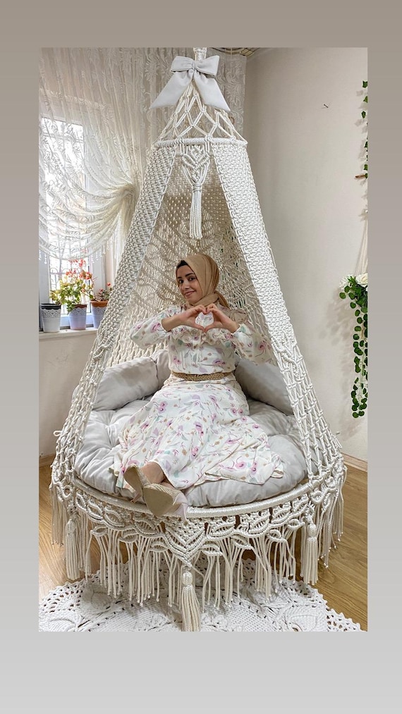 Silla colgante grande, columpio de macramé, silla bohemia