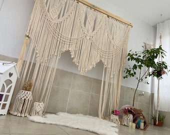 Cortina de macramé 2024, telón de fondo de boda de macramé hecho a mano, cenador de arco de boda de macramé, tapiz de pared de macramé, tapiz de puerta de macramé.