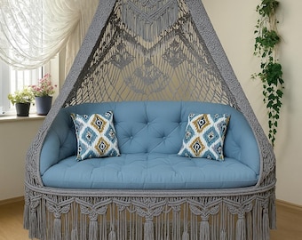 Hamaca colgante redonda de macramé para adultos, ideal para interiores y exteriores, estilo bohemio, ideal para balcón o patio, regalo de inauguración de la casa.