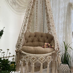 Makramee Hängesessel,Makramee Schaukel,Handgefertigte Dekoration,Gartenschaukel,Gartendeko,Makramee Stuhl,Makramee Schaukel,Beige Schaukel