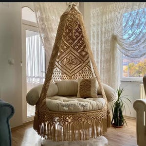 Chaise hamac en macramé, balançoire ronde en macramé, chaise hamac suspendue en coton macramé, chaise suspendue, balançoire en macramé, balançoire en macramé fait main,