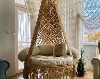 Macrame Hammock Chair, Macrame Round Swing, Hanging Cotton Macrame Hammock Chair, Hanging Chair,Macrame Swing Chair, Macrame handmade Swing,
