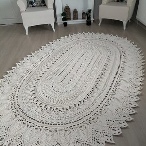 Oval Handmade Carpet Rug, Handmade Oval Crocheted Rug, Knitted Rug,White Oval Rug, Housewarming gift,Batroom Rug, Knitted Rug, Bedroom rug