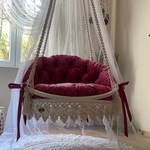 Macrame  patio decor,Outdoor swing,design swing,Gray swing,Handmade swing,grey swing,macrame decorasion,macrame
