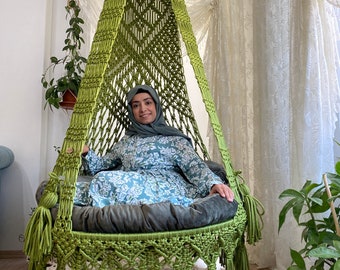 Macrame XL Schaukelstuhl, Makramee Runde Schaukel, Spezielles Design Makramee Schaukel, Makramee Schaukelstuhl, XL Makramee handgefertigte Schaukel, Schaukelset