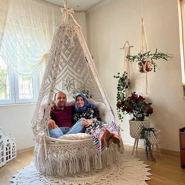 Macrame double swing chair,Garden macrame swing,Macrame rocking chair,Macrame round chair,Macrame patio swing chair,Macrame double swing