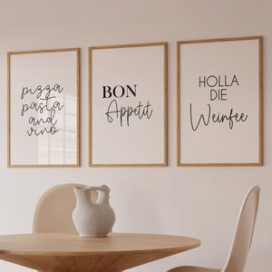 Poster Set Kitchen | Wine Vino | Bon appetit | Dining room decoration