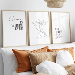 Poster Digitaler Download | Home is where ever Line Art Kuss kiss | Bilderwand