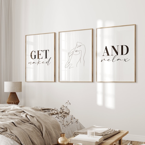Poster Set | get naked and relax | Line Art Frau | Wanddeko Schlafzimmer