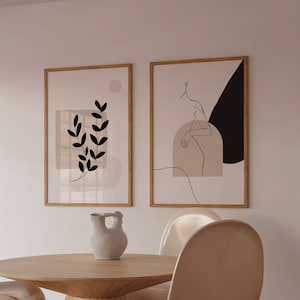 Poster Set | Abstract Art Beige Black | living room image | wall decoration