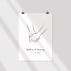 Wandbild mit Händen für Verliebte und Brautpaar  |  Kunstdruck mit Hände-Motiv  | personalisiertes Geschenk  |  Hände Poster