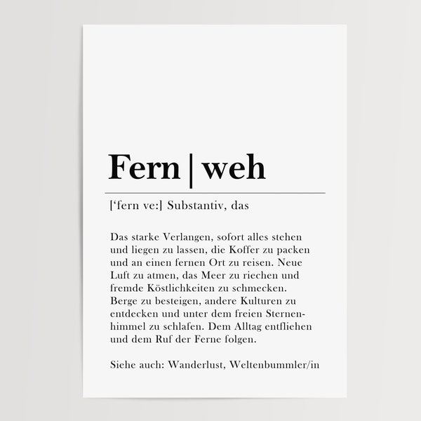 Poster Fernweh | Definition | Wanderlust | Weltenbummler