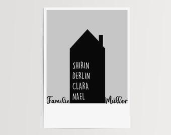 Poster | Familienposter mit Namen | Haus mit Namen | personalisiert