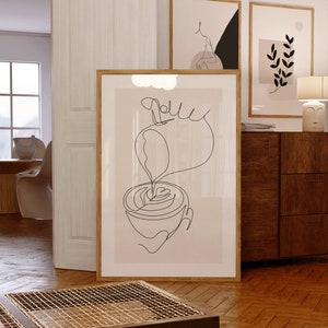 Poster | Line Art | Barista Kaffee Coffee Cappuchino | one line drawing