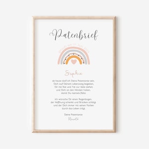 Taufgeschenk | Taufe Poster | personalisiert | Patenbrief | Regenbogen Mädchen | PDF | Urkunde