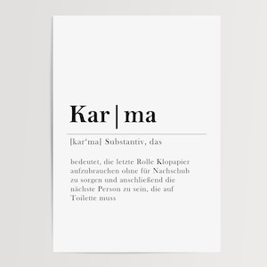 Poster Gäste WC | Karma Definition Toilettenpapier | Wanddeko Toilette