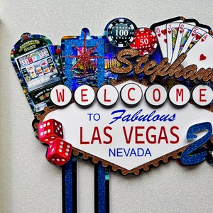 Topper de pastel de Las VEGAS, topper de pastel de casino, fiesta de Las Vegas, topper de pastel de Las Vegas, Bienvenido al fabuloso topper de pastel de Las Vegas