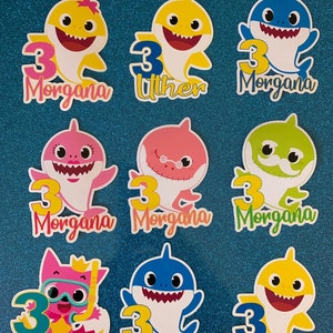 Baby Shark Birthday Stickers, Printed Stickers, Birthday Decor, Birthday Party, Pegatinas para fiestas de cumpleaños