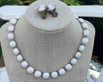 Vintage Milk Glass Necklace and Earrings set