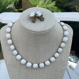 Vintage Milk Glass Necklace and Earrings set