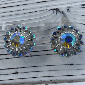 Vintage Crystal Flower clip on earrings