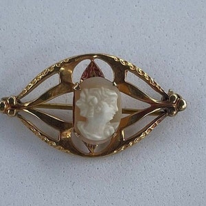 Vintage 10K GF Amco Evil eyes Cameo Brooch.