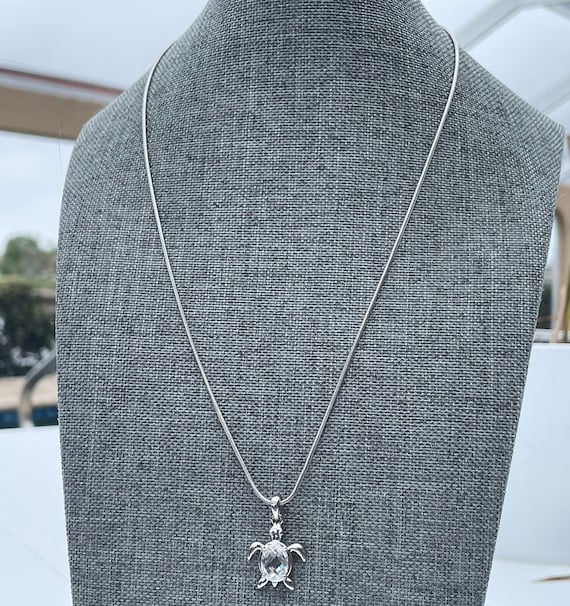 Vintage Silver Tone Chain with crystal turtle - image 2