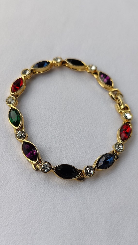 Vintage Colorful Rhinestone Glass Station Bracelet - image 5