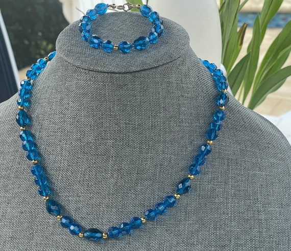 Vintage Blue Aurora Borealis Necklace and Bracelet - image 1