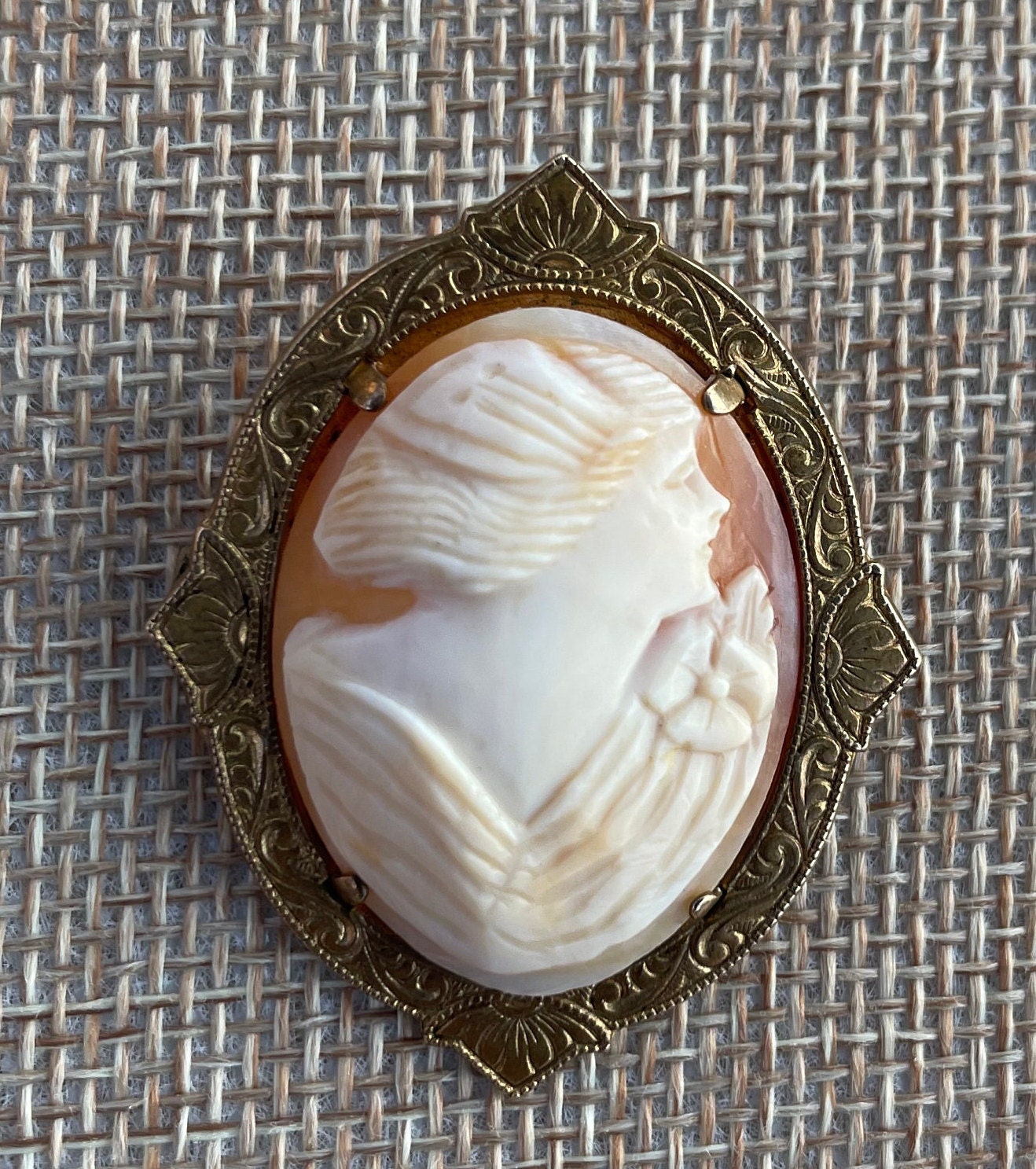 Vintage Shell Cameo Lady With Flower Brooch. Etsy