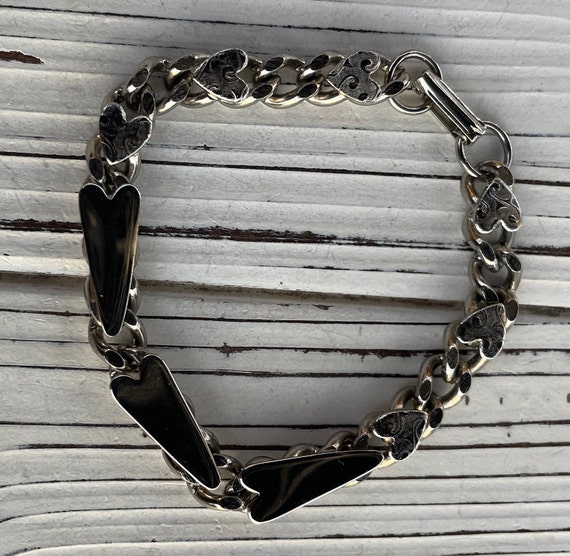Vintage Silver Tone Heart Chain Bracelet - image 2