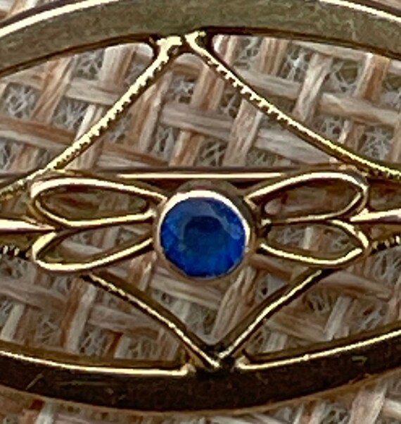 Vintage Tiny 10k gold blue sapphire pin - image 8