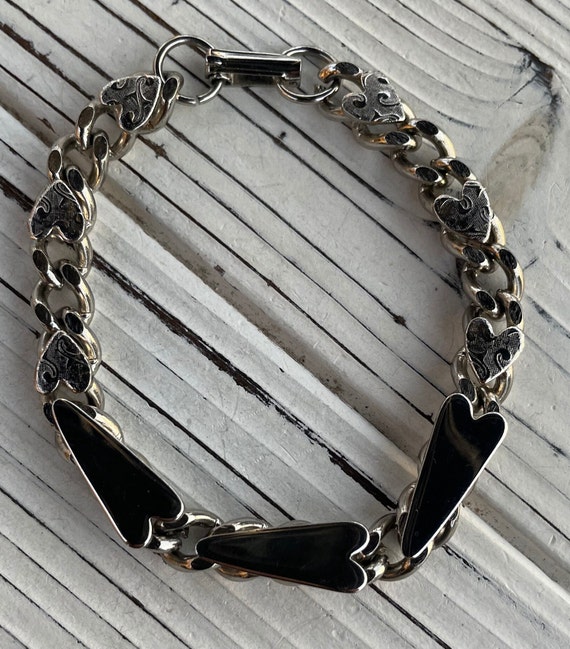 Vintage Silver Tone Heart Chain Bracelet - image 8