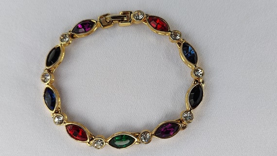 Vintage Colorful Rhinestone Glass Station Bracelet - image 1