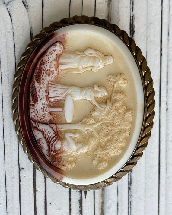 Antique Cameo Brooch with three women and one tre… - image 9