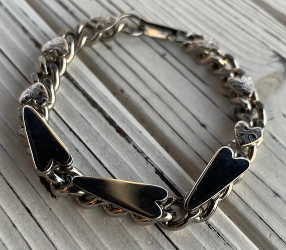 Vintage Silver Tone Heart Chain Bracelet - image 7