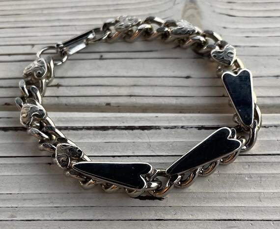 Vintage Silver Tone Heart Chain Bracelet - image 9