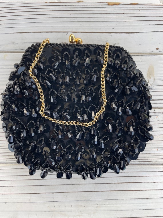 Vintage Black Bead and Sequin Evening Bag