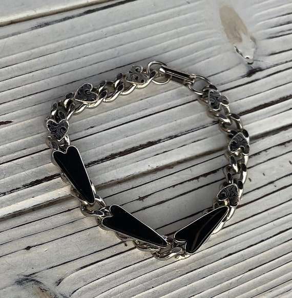 Vintage Silver Tone Heart Chain Bracelet - image 1