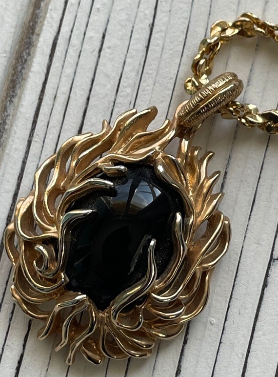 Vintage Sarah Coventry Onyx Oval Pendant Gold Ton… - image 3