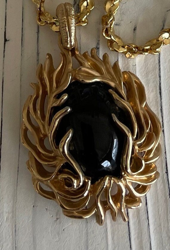 Vintage Sarah Coventry Onyx Oval Pendant Gold Ton… - image 6
