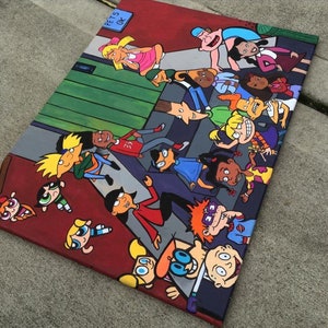 90s Acrylic Cartoon painting, Nickelodeon . hey Arnold , Power puff girls, Dexters laboratory, The Proud Family