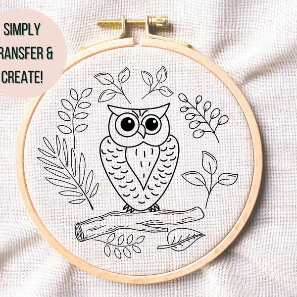 Woodland Owl Hand Embroidery PDF- Owl Embroidery Pattern - Woodland Owl Hoop Art PDF - Nature Hoop Art Pattern - Cottage Core Embroidery